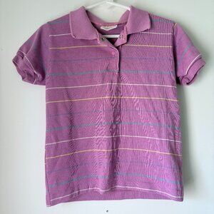 Soft, vintage Health-tex Girls Purple Striped Polo Shirt Size 6 Made in USA